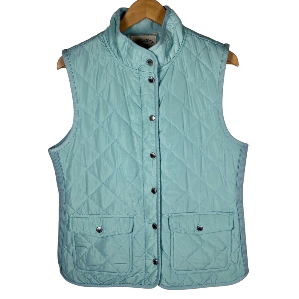 CAMBRIDGE DRY GOODS‎ Quilted Vest Womens L Light Blue Workwear Pockets Cottage